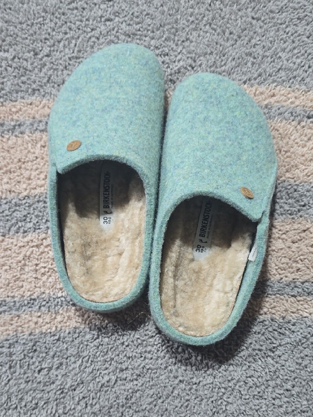 Birkenstock Mint Green Felt Shearling Clogs - Picture 3 of 5